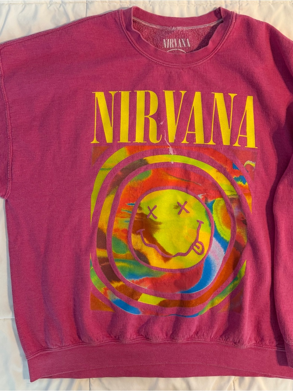 NIRVANA Oversized Sweatshirt with Yellow Logo and Multicolor Smiley s/m